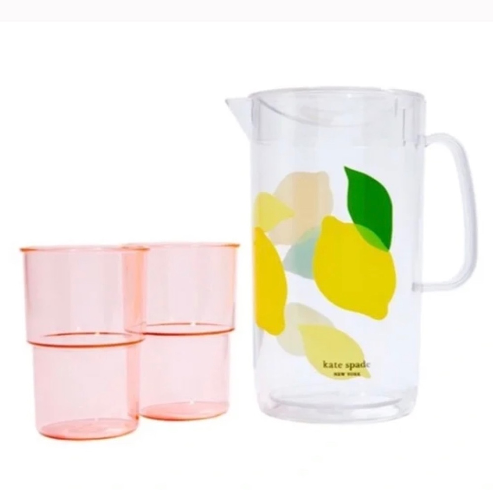 kate spade Lemon Pitcher and Pink Glass Set